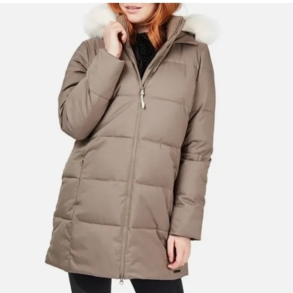 Sweaty Betty North Pole Quilted Hooded Parka with Faux Fur Trim Taupe - Picture 1 of 1